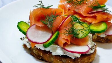 Salmon tartine smoked avocado red recipe onion