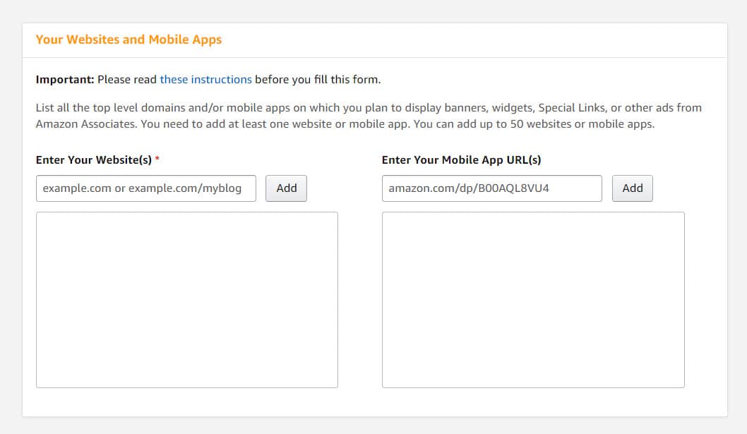Add website to amazon associates affiliate program